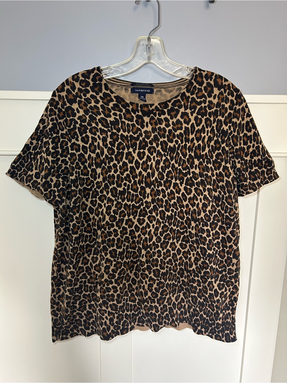 Lands' End Leopard Print Short Sleeve Top in Brown and Black
